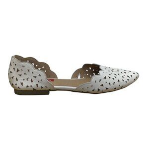 Unionbay Womens White Faux Leather Scalloped Collar Laser Cut Flats Size 10